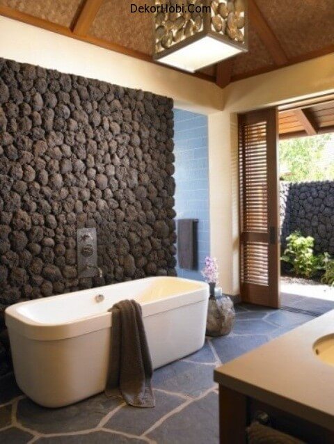 Doğal Görünümlü Taş Banyo Tasarımları