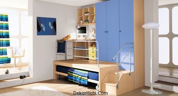 Sleek-and-ergonomic-boys-bedroom-that-incorporates-several-blue-hues