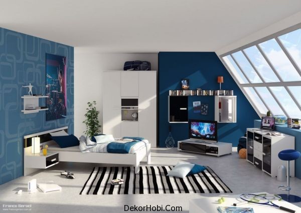 Stunning-and-stylish-teenage-boys-bedroom-design-idea-in-blue