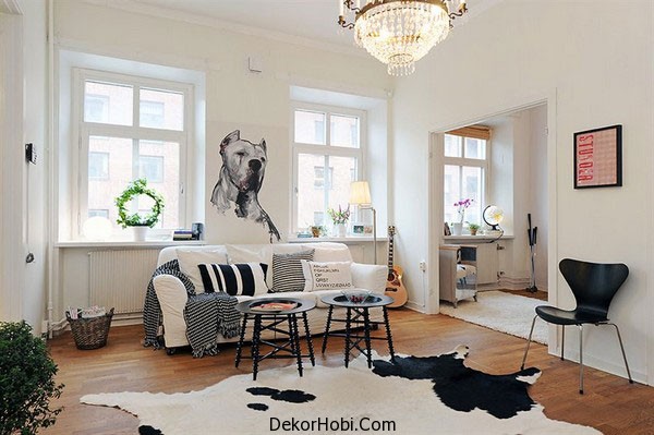 Beyaz İskandinav Tarzı Oturma Odası