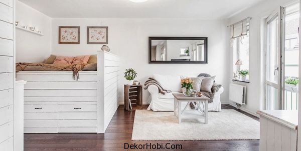 Beyaz İskandinav Stüdyo Daire Dekorasyonu