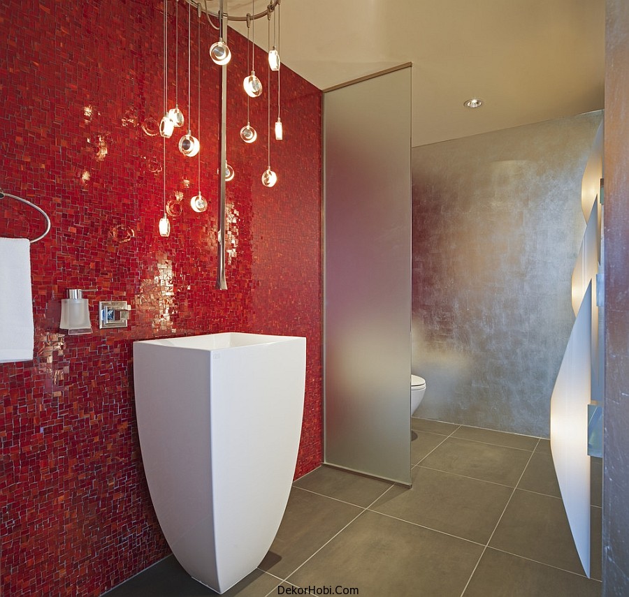 Birbirinden Çarpıcı Kırmızı Banyo Dekorasyonu
